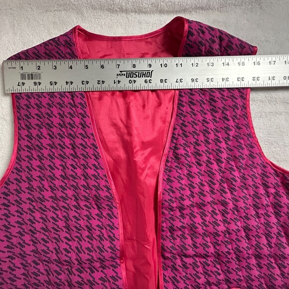 Vintage Womens Pink Black Houndstooth Quilted Vest With Pockets Size 13 Packable - Picture 4 of 7